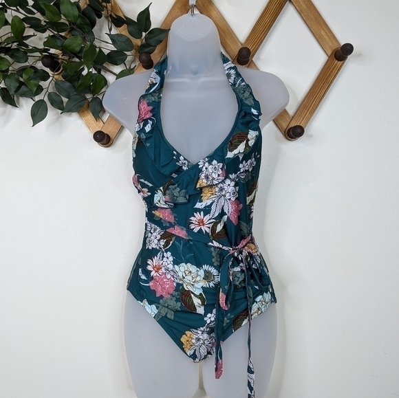 ModCloth Reese Floral Halter One Piece Swim Suit - Picture 3 of 6